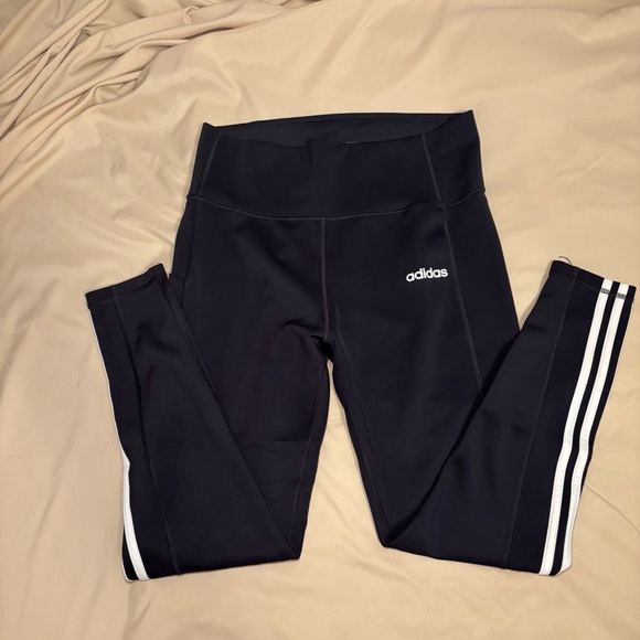 Adidas Dark Grey Women’s Athletic Leggings with White Stripes Size L - Picture 2 of 4